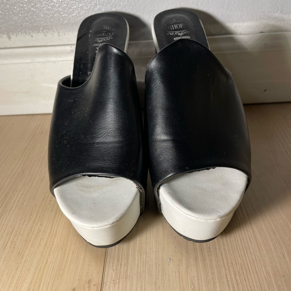 Black and White Women's Slide heels